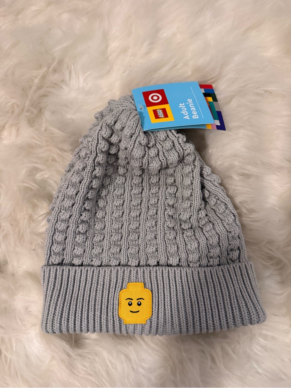 Lego Light Gray Knit Beanie with Yellow Minifigure Patch